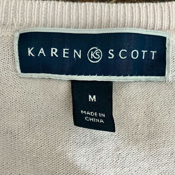 Karen Scott Lt. Pink/Roses Embroidered Cardigan Sweater / SZ: M / NWOT - Picture 6 of 6